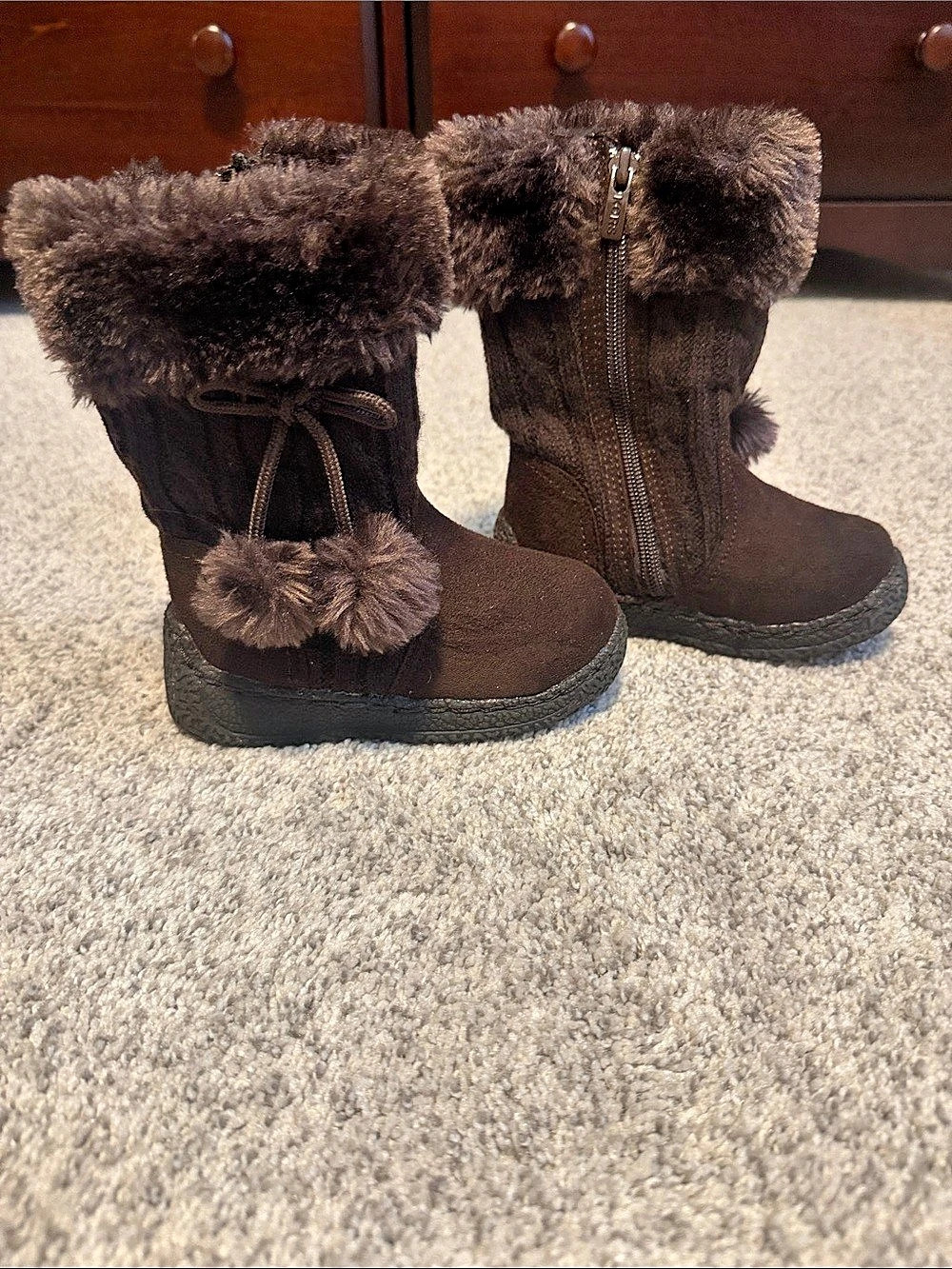 Michael Kors Lil Kimmy Fur Trim Winter Boots Toddler 7 Brown